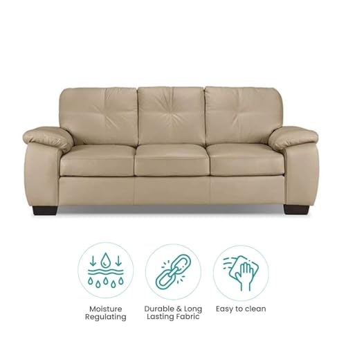 Image of Torque Antos Premium Leatherette 3 Seater Sofa-Beige | Modern Designs Sofa 3 Seater | Leatherette 3-Person Sofas Couches for Living Room Office Guest Room