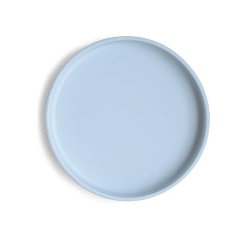 Mushie Classic Silicone Non-Slip Suction Plate for Babies & Toddlers | Food Grade Silicone | Dishwasher & Microwave Safe (Powder Blue)