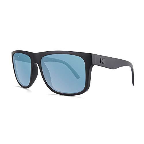 Knockaround Torrey Pines Polarized Sunglasses for Men & Women - Impact Resistant Lenses & Full UV400 Protection, Matte Black Frames/Blue Reflective Lenses