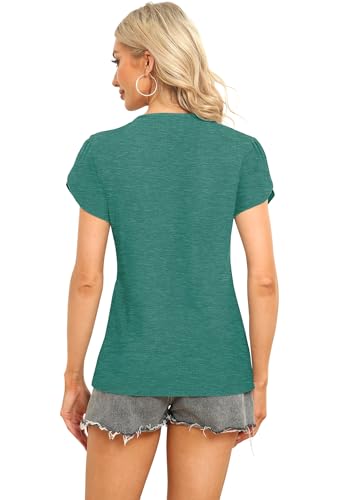 Image of Womens Petal Sleeve Tops Summer Trendy T Shirt Casual Loose Square Neck Button Blouse Tees