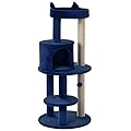 PawHut 104 cm Cat Tree, Cat Condo Tree Tower, Cat Activity Centre with Scratching Posts, Plush Perches, Hanging Ball - Blue