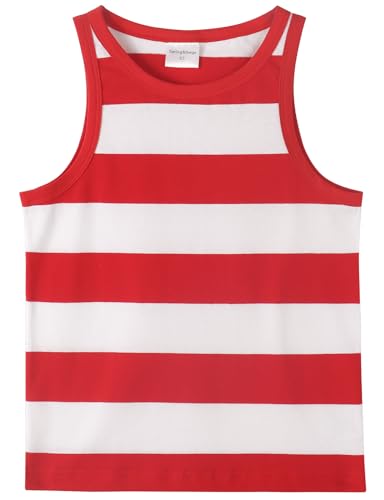 Spring&Gege Boys Striped Tank Tops Summer Sleeveless Cotton T Shirt, Red and White Stripe, Size 11-12 Years