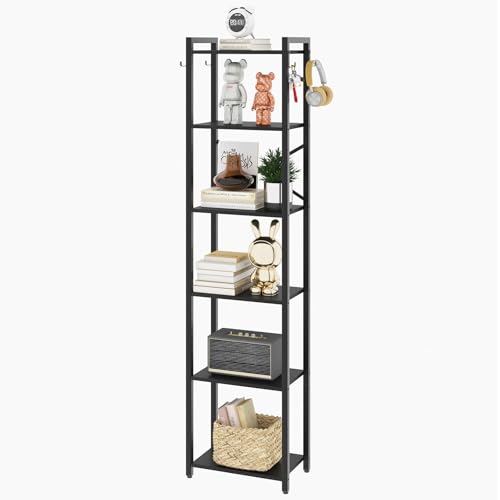 YMYNY Librería de 6 Niveles, Estantería, Biblioteca, Altura 182 cm, Estantería para Oficina, Marco Metálico, Industrial, para Sala de Estar, Estudio Oficina, Cocina, Negro HBC001B