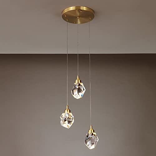 Lustre suspension LED cristal luminaire de plafond moderne 3 têtes loft