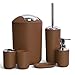Produktbild 6tlg Badset Badezimmer Zubehör Set Organizer: Seifenspender, Zahnputzbecher, Kosmetikeimer, WC Bürste und Halter, Seifenschale, Mülleimer, Zahnbürstenhalter, Badgarnitur (Braun Design 2)