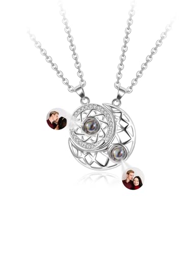 Collier Pendentif Lune et Soleil Magnétique en Filigrane et Zircon