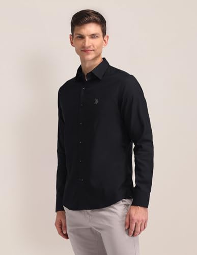 Image of U.S. Polo Assn. Men's Solid Collared Neck Full Sleeve Formal Cotton Regular Fit Shirts