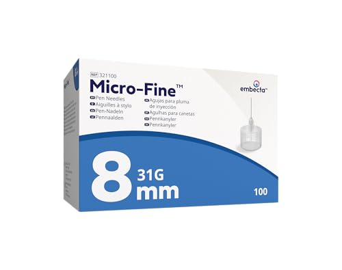 Embecta Micro-Fine Pen Attachments 31G x 8mm Pack of 100 | Ultra-Thin Wall Technology for Smooth Experience | Compatible with Most Pens | Model No: 321100 | Latex-Free & Sterile Pen Attachments