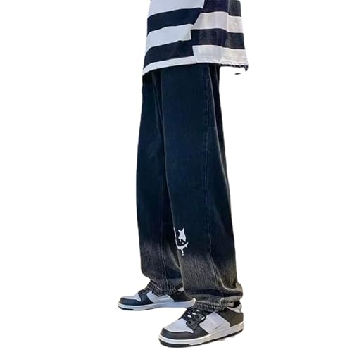 Baggy Jeans Men Washed Graphic Smlie Face Wide Leg Denim Pants Straight Leg Graffiti Streetwear for Skater Jeans