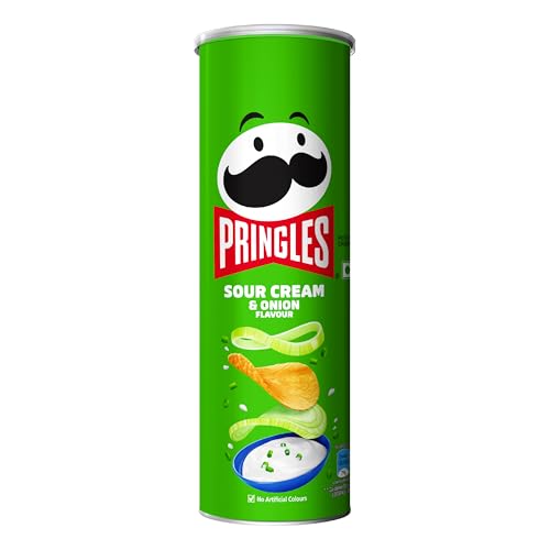 Image of Pringles Sour Cream & Onion Flavour | Potato Chips | Crispy Snack | Crunchy Snack Food for Movies, Games & More | On-the-Go Can | 107g