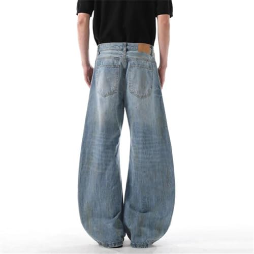 Men Distressed Jeans Contrast Color Loose Fit Wide Leg Denim Pants Casual Straight Vintage Trousers3