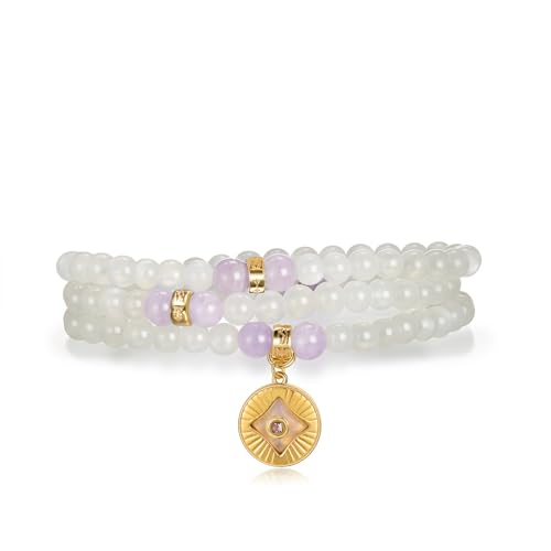 Image of Five Elements 18K Gold Vermeil 3 Layered Crystal Gemstone Beads Bracelet & Necklace for women Solid 925 Sterling Silver 18K Gold or White Gold Plated jewelry