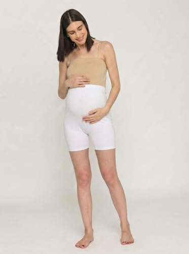 Image of Women's High Waist & Mid-Thigh Cotton Lycra Maternity Shorts|Pregnancy Panty|Maternity Panties Over The Belly for The Pre & Post Pregnancy