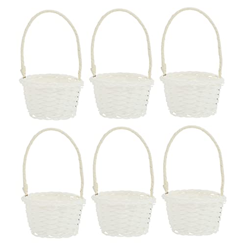 OFFSCH 6 Pack Plastic Woven Baskets Handle Woven Basket Rattan Storage Basket Decorative Bamboo Baskets