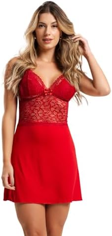 Camisola Sensual Feminina em Renda e Microfibra Dyeu Modas