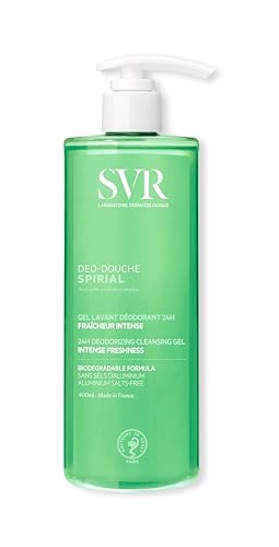 SVR Spirial Deo-Douche Gel 2 en 1 – Gel de Ducha y Desodorante con Frescor Intenso, 24h Eficacia, 400ml – Para Piel Sensible, Limpieza y Control del Olor