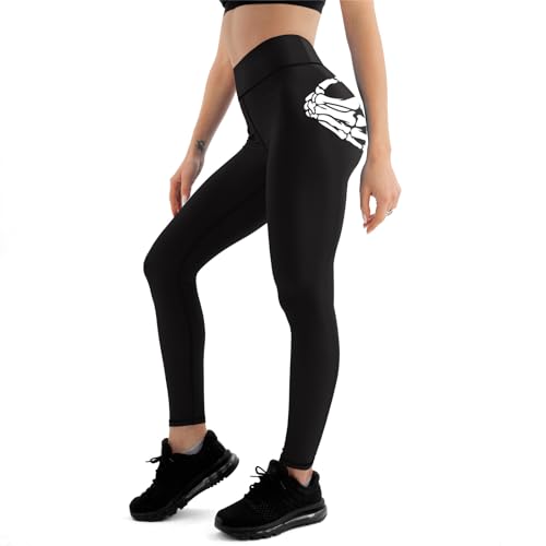 Women Leggings with Glow in The Dark Skeleton High Waisted Pants for Masquerade Party Night Runnin Disco Bar(Medium White)