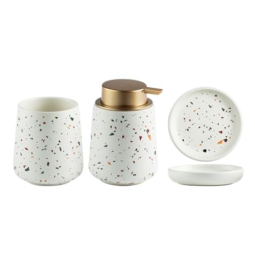 Dispensador de jabón líquido Dispensador de jabón cerámica for baño 3 Piezas con Bomba, Taza for Enjuague bucal y jabonera