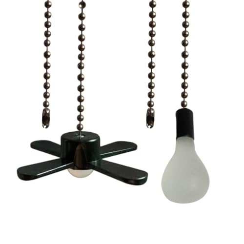 Image of Pull chain, Ceiling Fan Pull Chain Extender,3.3mm Diameter Beaded Ceiling Fan Pull Chain Decorative Light Bulb and Fan 12 Inches Fan Pull Chain Set Black, 4Pcs