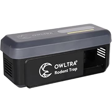 OWLTRA OW-7 Armadilha elétrica para roedores interna/externa, armadilha instantânea para ratos e ratos com capa à prova d'água, alarme sonoro e leve, fonte de alimentação de bateria ou USB, grau IPX4