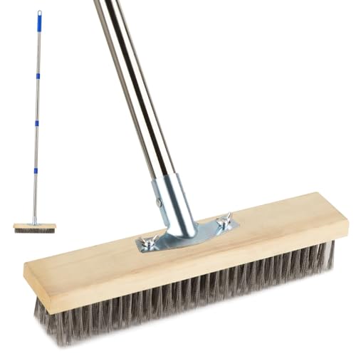 Balai Brosse Metallique avec Manche 160cm, Nettoyeur de Terrasse Puissant avec Manche Réglable, Balai Métallique 30 cm, Brosse de Jardin en Acier Inoxydable pour...
