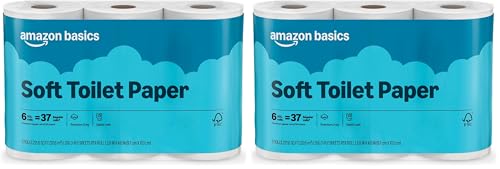 Image of Amazon Basics 2-Ply Toilet Paper, 12 Mega Rolls (Equal to 48 Regular Rolls), 350 Sheets per Roll, Unscented, Septic Safe