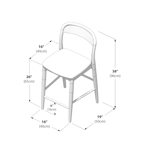 Image of Plank+Beam Loar Upholstered Counter Stool, Solid Rubberwood, Mid-Century Modern Kitchen Bar Chair, Curved Back, Low-VOC Finish, Counter Height Seating, Blonde /Sesame