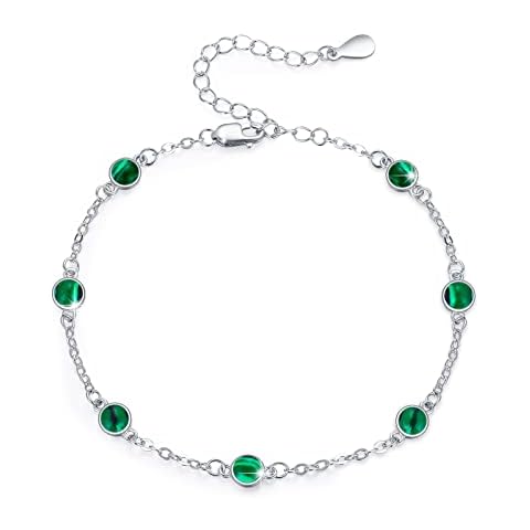MEDWISE Malachite Anklet Ankle Brabecelt for Women 925 Sterling Silver Summer Beach Anklet Bracelet Cover