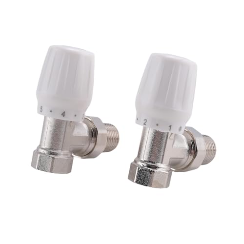 Solimery VáLvula de Radiador TermostáTico 2 Piezas 15Mm X 1/2 Pulgadas VáLvula de Radiador TermostáTico de áNgulo TermostáTico TRV para Oficina Casa