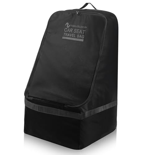 Image of Black Car Seat Travel Bag with Zipper for Airplane - Secure, Water-Resistant 900D Fabric with Padded Shoulder Straps, Luggage Tag, Non-Slip Base & 20x20x35 Inch Size (Black)