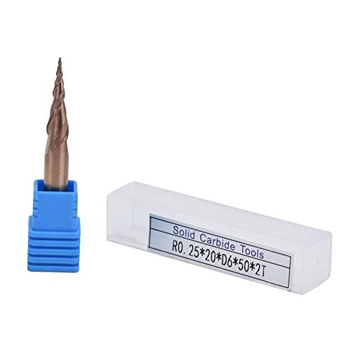 Tungsten Steel Milling Cutter, Conical Ball Head Cutting Tools, Bronze Coated for Precision End Milling and Slotting, Spiral Single Flute , Long Service Life (R0.25*20*D6*50)