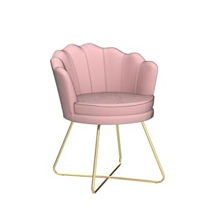 Furniliving pink vanity chair velvet makeup chair for bedroom home office desk chair with gold plating legs cute accent chair for makeup room bedroom living room guest reception velvet pink  urban country home decor