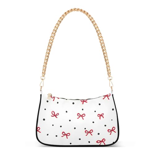 Clutch Shoulder Bags Tote Evening Purse Handbags for Women Red Bow Polka Dot Hobo Bags with Zipper Closure