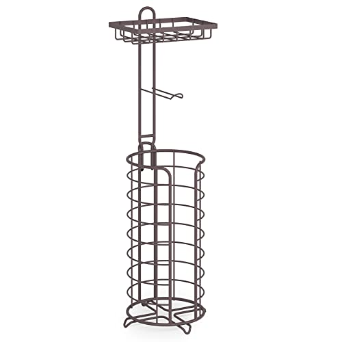 Toilet Paper Holder Stand with Shelf, Toilet Paper Storage for 4 Mega Rolls of Toilet Tissue Holder with Raised Feet, Freestanding Toilet Tissue Roll Holder with Dispenser for Bathroom by 1Easylife