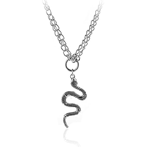 Punk Choker Double Layered Choker Chain Snake Silver Goth Necklace Fashion Jewelry for Women Girls Best Present for Birthday Christmas Friends Cover