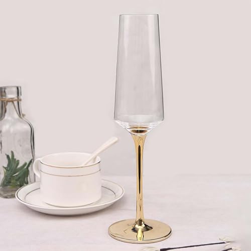 Image of Melbify Gold Stem Champagne Flutes Glasses Gift Set | 300 ML| Set of 2 | | Elegant Box | Ultra-Premium | Red & White Wine & Champagne Glass | Ideal for Wedding,Couple,Anniversary | Gift Set