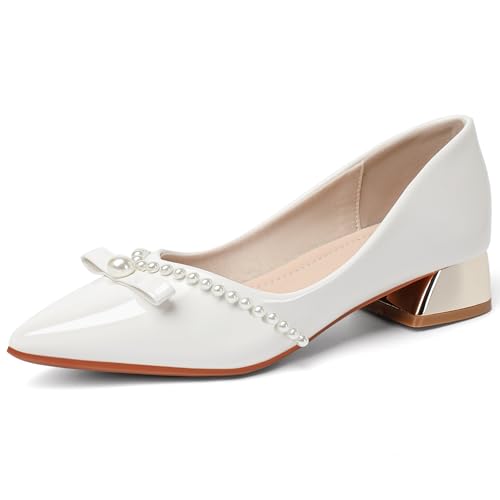 Womens Low Heel Comfortable Pearl Dress Wedding Shoes for Office Work Pumps2