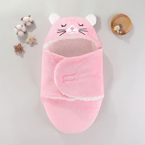 Image of Swaddles for Newborns,Personalized Baby Sleep Sack,Infant Cute Plush Receiving Blanket 0-6 Months for Girl Boy (Pink Cat)