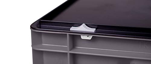 1a-TopStore Stabile Profi Aufbewahrungsbox Stapelbox Eurobox Stapelkiste mit Deckel, Kunststoffkiste lieferbar in 5 Farben und 21 Größen für Industrie, Gewerbe, Haushalt (grau, 40x30x28 cm)