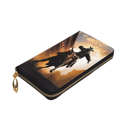 Leather Wallet for Women & girls, Fashion Long billfold Wallets, Durable Ladies purse for Daily, cool bull riding ID card package, Slim Thin RFID Blocking Credit Card Wallets with Zipper Coin Pocket3