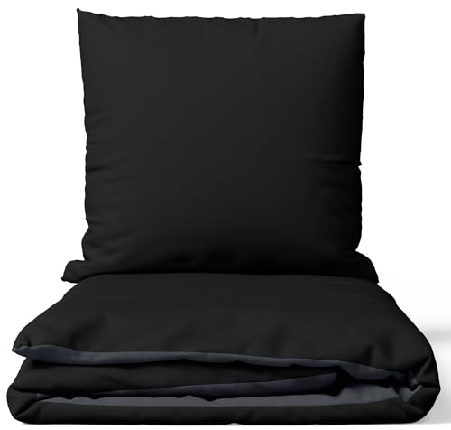 Leonado Vicenti Bettwäsche Baumwolle 200x220 cm Schwarz Grau Uni Einfarbig...