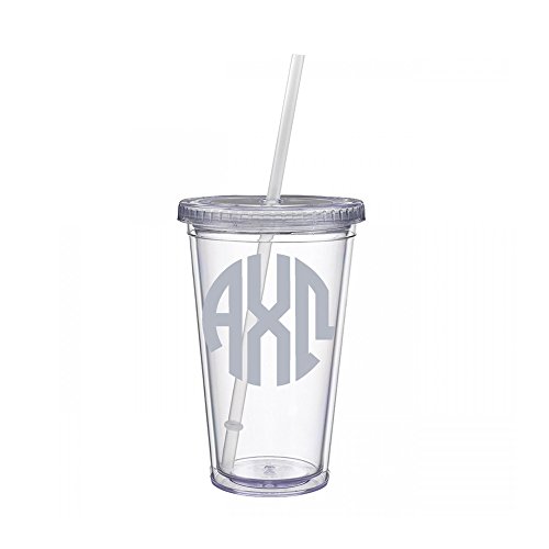 Alpha Chi Omega Sorority Silver No Border Monogram Sticker Decal on Clear plastic