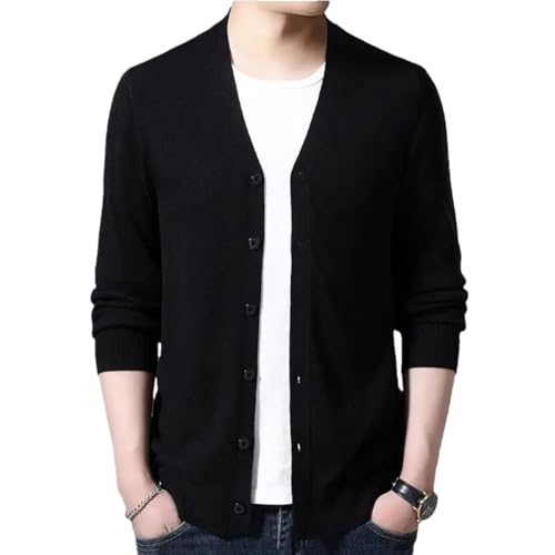 Men Casual Cardigan Solid Single-Breasted Long Sleeve Sweaters Men's Sweaters Cardigan Black