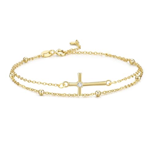 GAVU Bracelet Croix Plaqué Or Femme, Bracelet Argent 925 Femme, Croix Chrétienne