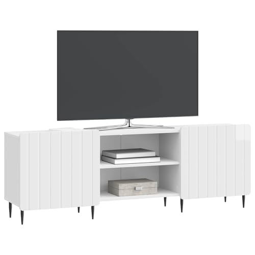 Meuble TV moderne en bois d'ingénierie blanc brillant chic