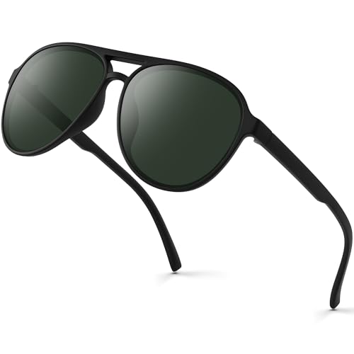 Gesruny Pilot Polarised Sunglasses Mens Womens Classic Retro Shades UV400 Protection Ultralight Green Unisex Pilot Sun Glasses For Outdoor Driving Cycling Fishing Running