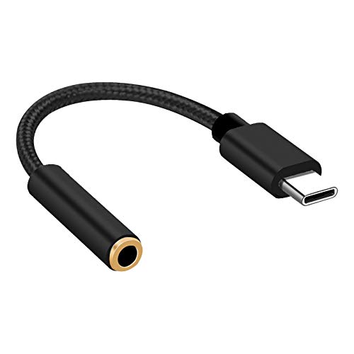 Android USB C to Headphone Jack Adapter, USB-C Type C to 3.5mm Female Audio Aluminum with DAC Compatible for Google Pixel 3/4, Moto Z3/Z2, Samsung Galaxy Note 10 / Plus (Black)