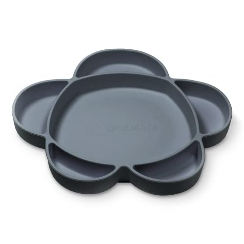 Image of grabease Silicone Suction Plate for Baby & Toddler Self-Feeding, 6-Section Dish With Stay-Put Grip, BPA and Phthalates-Free, Dishwasher and Microwave Safe, Gray