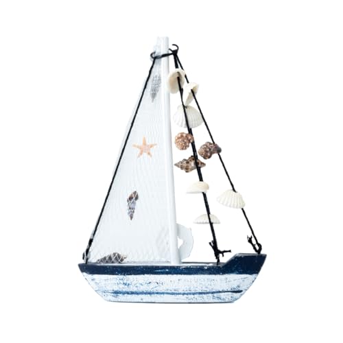 Image of Wooden Decorative Sailboat Nautical Model Showpiece - 15x4x22 cm | Miniature Sailing Boat Showpiece for Home Decor, Living Room, Office & Table Desk Decoration | Faded Blue-Donut Tube
