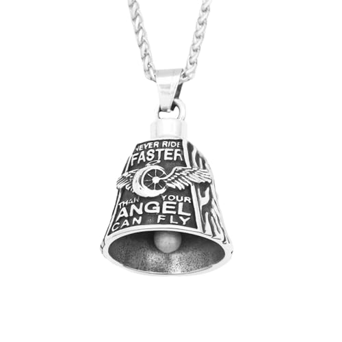 Cloche de moto vintage pendentif homme collier épais acier biker rock